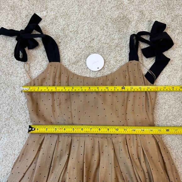 En Crème Polka Dot Shoulder Tie Pleated Wide Leg Jumpsuit: Light Brown / M - Picture 14 of 16